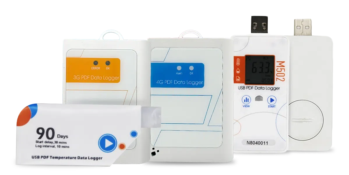 Full HLY data logger range including the M502 reusable logger, M501 USB PDF and 3G and 4G real time models
